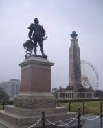 Sir Francis Drake and the cenotaph, on the Hoe