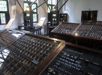Cases of moveable type.