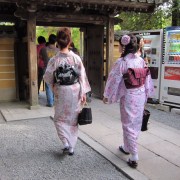 Some beautiful ladies in kimonos.