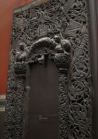 Plaster copy of the door of a Norwegian stave church