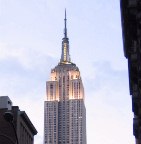The Empire State Building, at dusk.